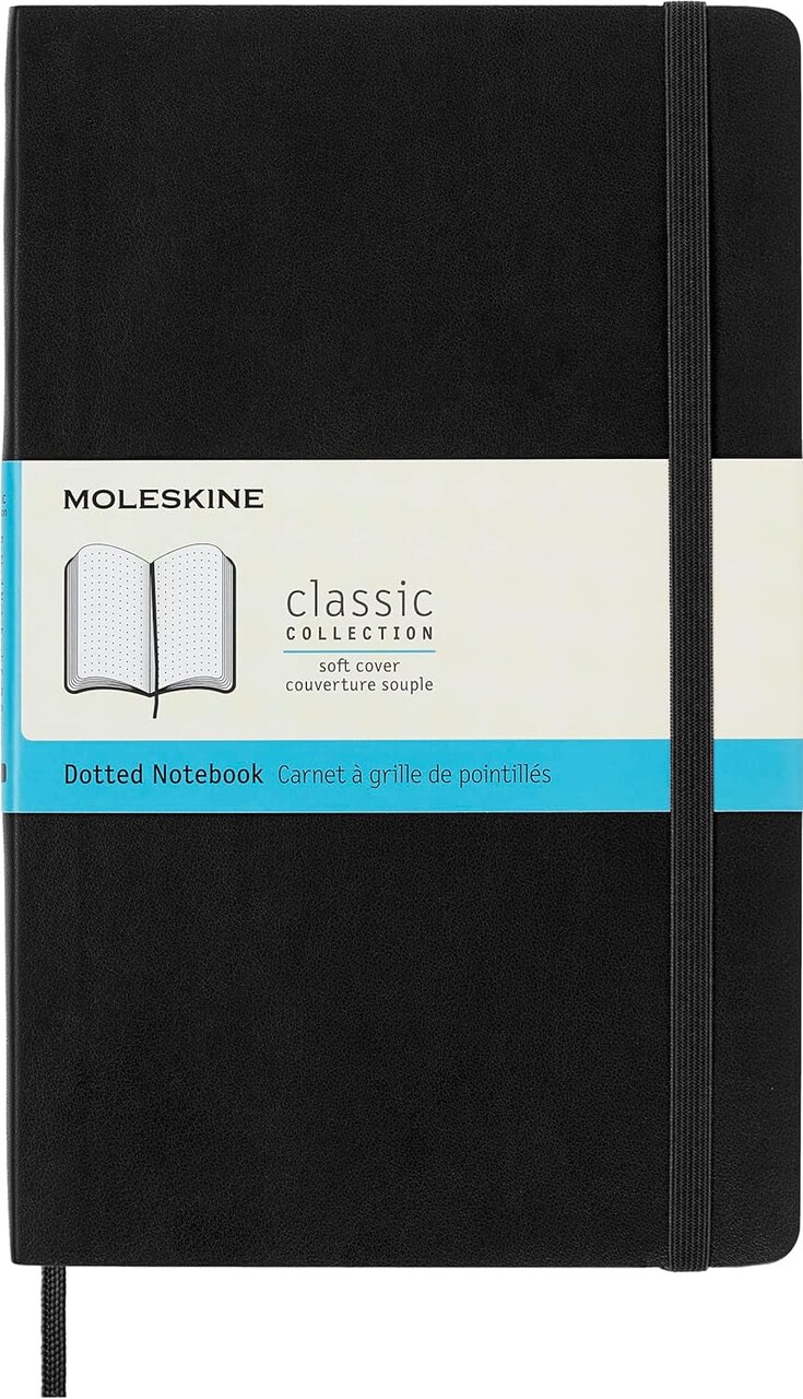 Classic Notebook, Soft Cover, Large (5" X 8.25") Dotted, Black, 192 Pages